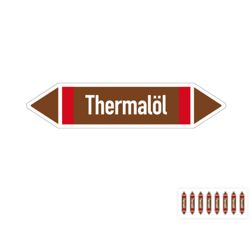 Produkt Hauptbild von Rohrleitungsetikett: Thermalöl, gemäß DIN 2403, braun-weiß-rot, Standardfolie, versch.  Formate