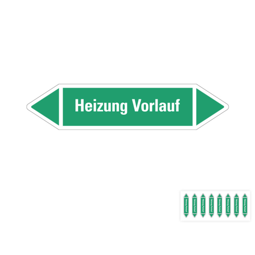 Produkt Hauptbild von Rohrleitungsetikett: Heizung Vorlauf, grün-weiß, Standardfolie, versch.  Formate