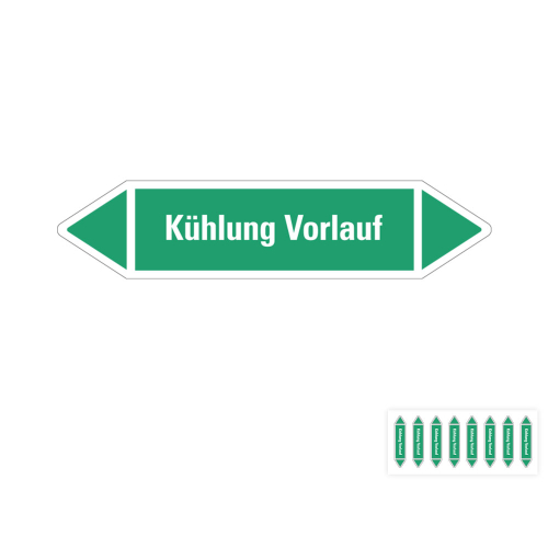 Produkt Hauptbild von Rohrleitungsetikett: Kühlung Vorlauf, grün-weiß, Standardfolie, versch.  Formate