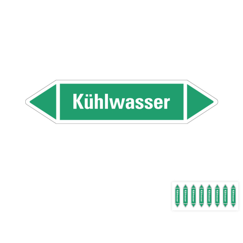 Produkt Hauptbild von Rohrleitungsetikett: Kühlwasser, grün-weiß, Standardfolie, versch.  Formate
