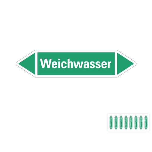 Produkt Hauptbild von Rohrleitungsetikett: Weichwasser, grün-weiß, Standardfolie, versch.  Formate
