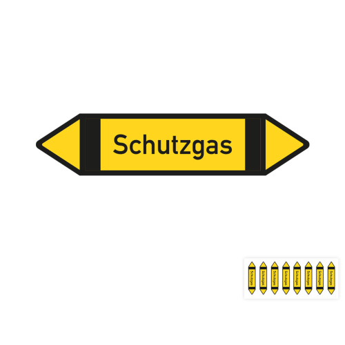 Produkt Hauptbild von Rohrleitungsetikett: Schutzgas, gemäß DIN 2403, gelb-schwarz-schwarz, Standardfolie, versch.  Formate