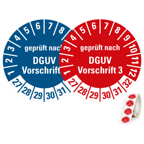 Prüfplakette geprüft nach DGUV Vorschrift 3, 27 - 32, 500 St./Rolle