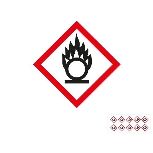 Produkt Hauptbild von Gefahrensymbol: GHS03 Flamme über Kreis, Folie selbstklebend, versch. Größen und Lieferformen