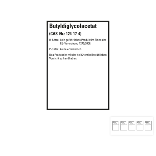 Produkt Hauptbild von Gefahrstoffkennzeichen: Butyldiglycolacetat, ohne GHS Symbole mit Text, Folie selbstklebend, versch. Größen