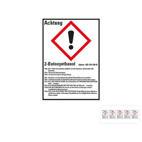 Produkt Hauptbild von Gefahrstoffkennzeichen: 2-Butoxyethanol, 1 GHS Symbol mit Text, Folie selbstklebend, versch. Größen