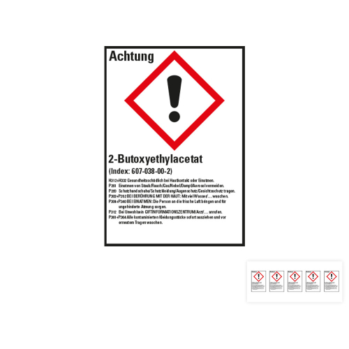 Produkt Hauptbild von Gefahrstoffkennzeichen: 2-Butoxyethylacetat, 1 GHS Symbol mit Text, Folie selbstklebend, versch. Größen