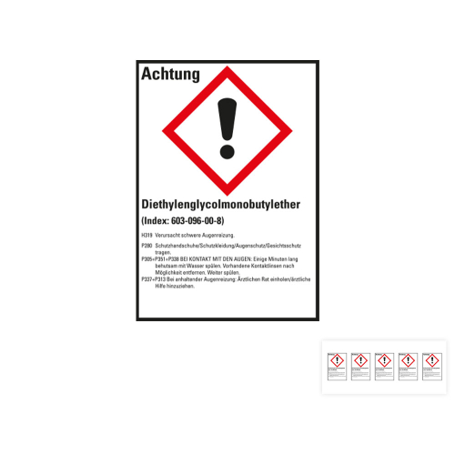 Produkt Hauptbild von Gefahrstoffkennzeichen: Diethylenglycolmonobutylether, 1 GHS Symbol mit Text, Folie selbstklebend, versch. Größen