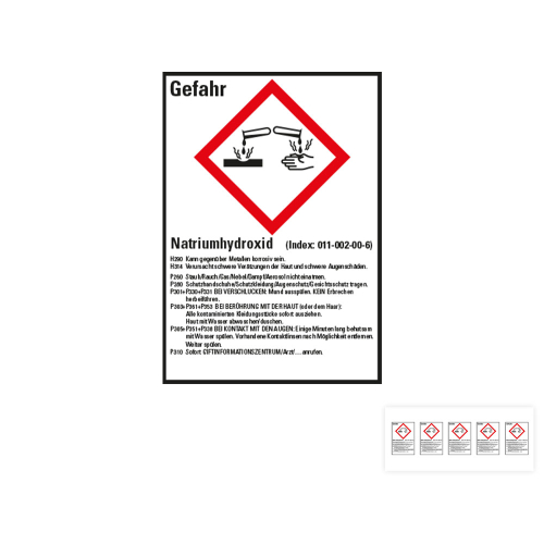 Produkt Hauptbild von Gefahrstoffkennzeichen: Natriumhydroxid, 1 GHS Symbol mit Text, Folie selbstklebend, versch. Größen