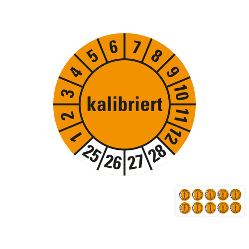 Produkt Hauptbild von Prüfplakette kalibriert, orange, versch. Jahreszahlen und Materialien