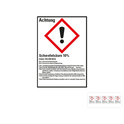 Produkt Hauptbild von Gefahrstoffkennzeichen: Schwefelsäure 10%, 1 GHS Symbol mit Text, Folie selbstklebend, versch. Größen