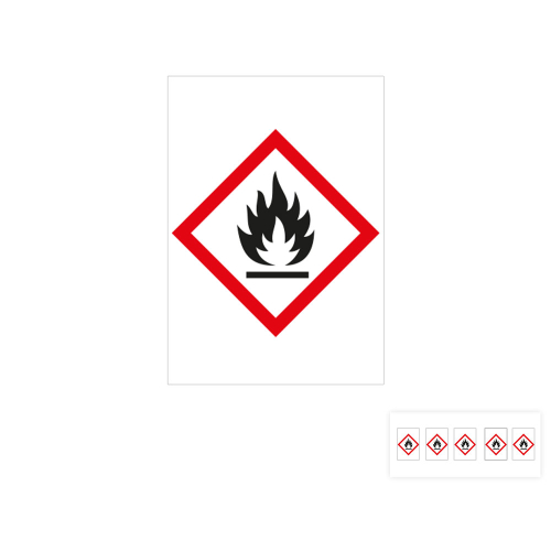Produkt Hauptbild von Gefahrensymbol: GHS02 Flamme für Rohrleitungen, Folie selbstklebend, versch. Größen und Lieferformen