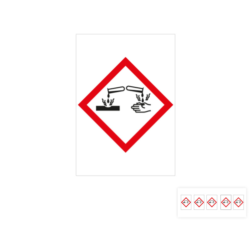 Produkt Hauptbild von Gefahrensymbol: GHS05 Ätzwirkung für Rohrleitungen, Folie selbstklebend, versch. Größen und Lieferformen