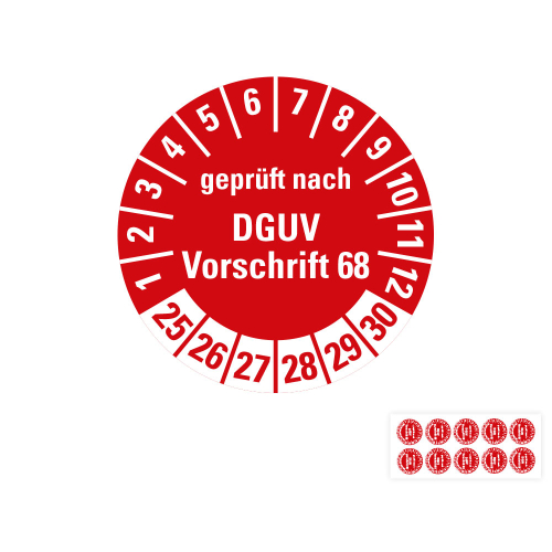 Produkt Hauptbild von Prüfplakette geprüft nach DGUV Vorschrift 68, rot, Folie mit Spezialkleber, versch. Jahreszahlen