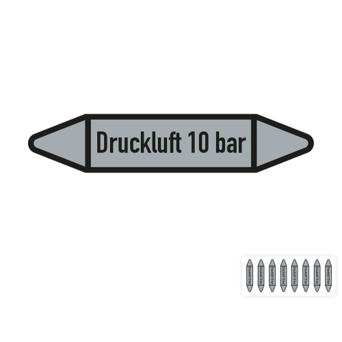 Produkt Hauptbild von Rohrleitungsetikett: Druckluft 10 bar, DIN 2403, grau-schwarz, für Rohre mit versch.  Durchmessern, Folie selbstklebend