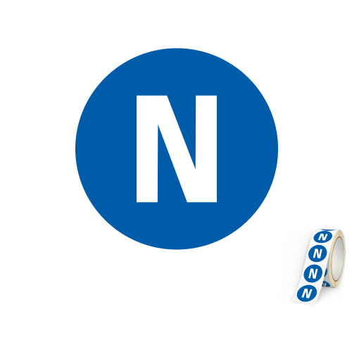 Produkt Hauptbild von Leiterkennzeichen: Neutralleiter N, blau-weiß, PET laminiert, Folie, versch. Durchmesser & Lieferformen