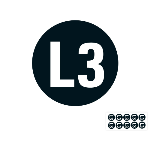 Produkt Hauptbild von Leiterkennzeichen: Wechselstromnetz L3, schwarz-weiß, RoHS konform, einige Varianten PET-laminiert oder UL-anerkannt, Folie, versch. Durchmesser & Lieferformen