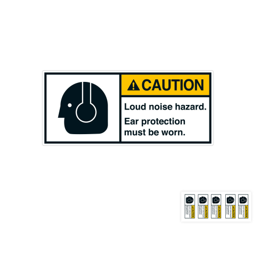 Produkt Hauptbild von ANSI-Aufkleber: CAUTION Loud noise hazard. Ear protection must be worn, UL-anerkannt, ANSI Z535-4, Folie selbstklebend, versch. Größen