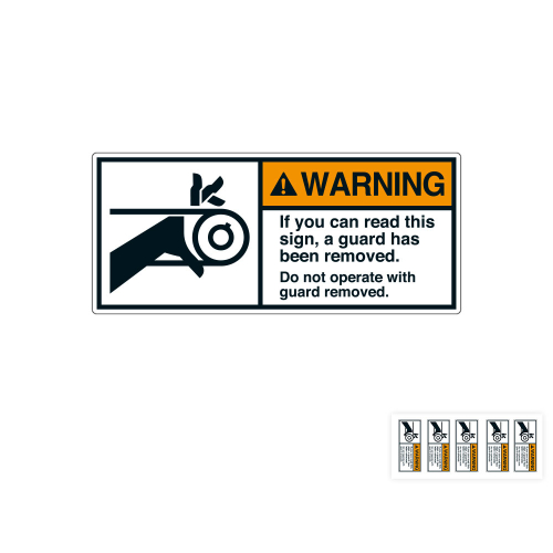 Produkt Hauptbild von ANSI-Aufkleber: WARNING If you can read this sign, a guard has been removed [...], UL-anerkannt, ANSI Z535-4, Folie selbstklebend, versch. Größen