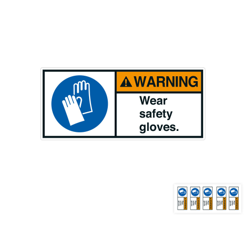 Produkt Hauptbild von ANSI-Aufkleber: WARNING Wear safety gloves, UL-anerkannt, ANSI Z535-4, Folie selbstklebend, versch. Größen