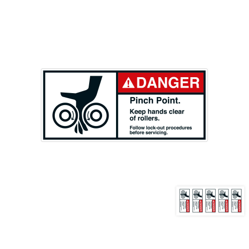 Produkt Hauptbild von ANSI-Aufkleber: DANGER Pinch Point. Keep hands clear of rollers, UL-anerkannt, ANSI Z535-4, Folie selbstklebend, versch. Größen
