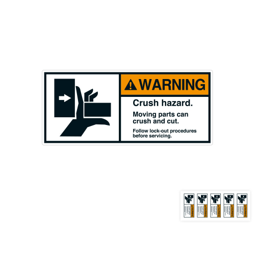 Produkt Hauptbild von ANSI-Aufkleber: WARNING Crush hazard. Moving parts can crush and cut [...], UL-anerkannt, ANSI Z535-4, Folie selbstklebend, versch. Größen