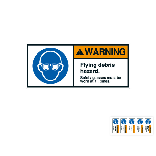 Produkt Hauptbild von ANSI-Aufkleber: WARNING Flying debris hazard [...], UL-anerkannt, ANSI Z535-4, Folie selbstklebend, versch. Größen