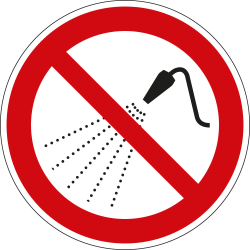 Verbotsschild: Mit Wasser spritzen verboten, ISO, Folie selbstklebend, Ø 100 mm, 1 Stück 