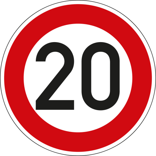 Verkehrszeichen-Nr. 274-20, Zulässige Höchstgeschwindigkeit 20 km/h, Aluminium reflektierend RA1, Ø 600 mm, 1 Stück Verkehrszeichen-Nr. 274-20, Zulässige Höchstgeschwindigkeit 20 km/h, Aluminium reflektierend RA1, Ø 600 mm, 1 Stück