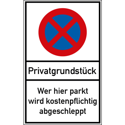 Verkehrszeichen: Privatgrundstück, mit Verkehrszeichen Nr. 283, Aluminium, 250 x 400 mm, 1 Stück Verkehrszeichen: Privatgrundstück, mit Verkehrszeichen Nr. 283, Aluminium, 250 x 400 mm, 1 Stück