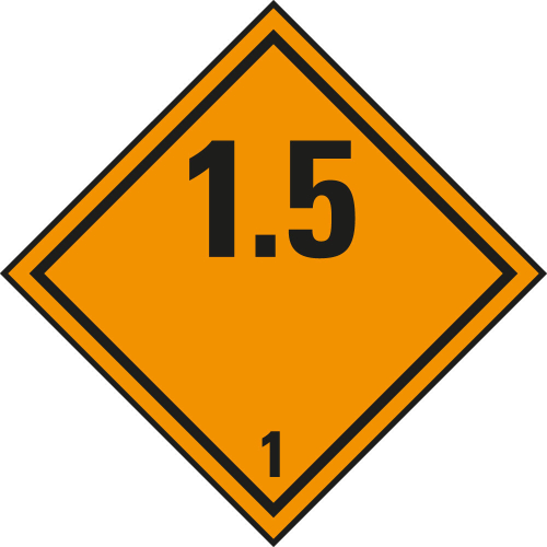 Verpackungskennzeichen: Klasse 1.5 - Explosiv, gelb-schwarz, IMDG-Code, GGVSEB, ADR, IATA, seewasserbeständige Folie, 100 mm x 100 mm, 1 Stück Verpackungskennzeichen: Klasse 1.5 - Explosiv, gelb-schwarz, IMDG-Code, GGVSEB, ADR, IATA, seewasserbeständige Folie, 100 mm x 100 mm, 1 Stück