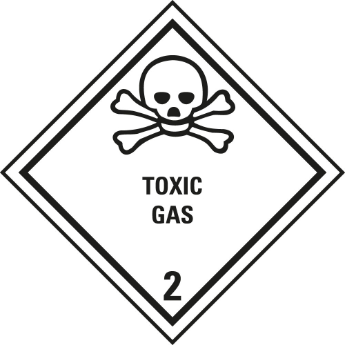 Verpackungskennzeichen: Klasse 2.3 - mit Zusatztext Toxic Gas, weiß-schwarz, IMDG-Code, GGVSEB, ADR, IATA, seewasserbeständige Folie, 100 mm x 100 mm, 1 Stück