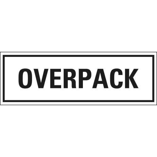Verpackungskennzeichen: OVERPACK, weiß-schwarz, IMDG-Code, GGVSEB, ADR, seewasserbeständige Folie, 147 mm x 50 mm, 500 St./Rolle Verpackungskennzeichen: OVERPACK, weiß-schwarz, IMDG-Code, GGVSEB, ADR, seewasserbeständige Folie, 147 mm x 50 mm, 500 St./Rolle
