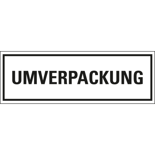 Verpackungskennzeichen: UMVERPACKUNG, weiß-schwarz, IMDG-Code, GGVSEB, ADR, seewasserbeständige Folie, 147 mm x 50 mm, 500 St./Rolle