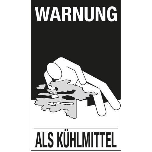 Verpackungskennzeichen: Warnung - als Kühlmittel, weiß-schwarz, ADR 2015, seewasserbeständige Folie, 250 mm x 150 mm, 1 Stück