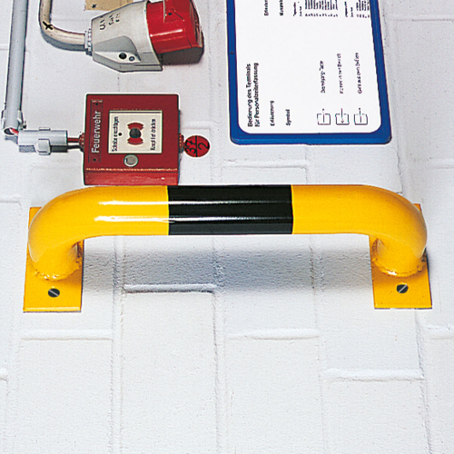 Wandschutzbügel, gelb-schwarz, Stahl pulverbeschichtet, Ø 60 mm, 500 mm x 150 mm, 1 Stück Wandschutzbügel, gelb-schwarz, Stahl pulverbeschichtet, Ø 60 mm, 500 mm x 150 mm, 1 Stück