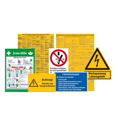 Warn- & Hinweisschilder Set, VDE 0105-100, für elektrische Anlagen, Kunststoff, 7 St./Verpackungseinheit Warn- & Hinweisschilder Set, VDE 0105-100, für elektrische Anlagen, Kunststoff, 7 St./Verpackungseinheit