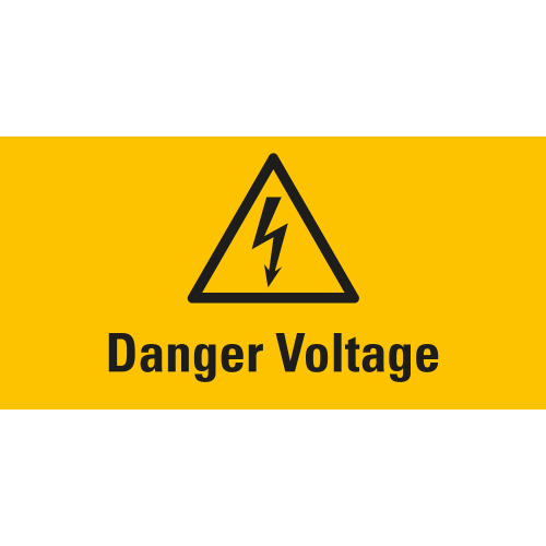Warn-Kombischild: Danger Voltage, UL-anerkannt, Folie selbstklebend, 52 mm x 26 mm, 10 St. / Bogen