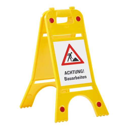 Warnaufsteller mit Reflektoren: Achtung! Bauarbeiten, Symbol und Text, doppelseitig, Polypropylen, 245 x 620 mm, 1 Stück Warnaufsteller mit Reflektoren: Achtung! Bauarbeiten, Symbol und Text, doppelseitig, Polypropylen, 245 x 620 mm, 1 Stück