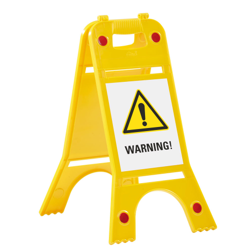 Warnaufsteller mit Reflektoren: Warning!, Symbol und Text, doppelseitig, Polypropylen, 245 x 620 mm, 1 Stück