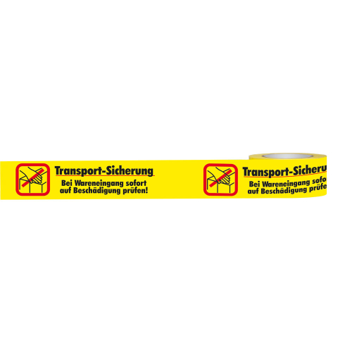 Warnband: Transport-Sicherung, Bei Wareneingang sofort auf Beschädigung prüfen!, gelb-schwarz, Polypropylen-Folie mit starkem Acrylkleber, 50 mm x 66 m, 6 Rollen / Verpackungseinheit Warnband: Transport-Sicherung, Bei Wareneingang sofort auf Beschädigung prüfen!, gelb-schwarz, Polypropylen-Folie mit starkem Acrylkleber, 50 mm x 66 m, 6 Rollen / Verpackungseinheit