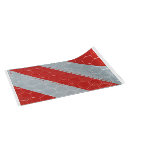 Warnmarkierung für Hubladebühnen linksweisend ohne Halter, rot-weiß, Planenstoff mit reflektierender Folie, 440 mm x 260 mm, 1 Stück