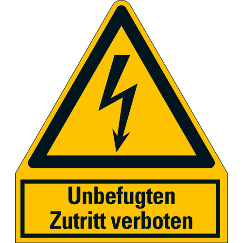 Warnschild: Unbefugten Zutritt verboten!, Blitzpfeil, Folie selbstklebend, 100 mm x 120 mm, 1 Stück Warnschild: Unbefugten Zutritt verboten!, Blitzpfeil, Folie selbstklebend, 100 mm x 120 mm, 1 Stück