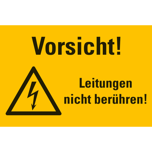 Warnschild: Vorsicht! Leitungen nicht berühren!, Blitzpfeil, Kunststoff, 200 mm x 120 mm, 1 Stück