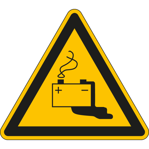 Warnschild: Warnung vor Gefahren durch Batterien, Dreieck, gelb-schwarz, ASR/ISO, Folie selbstklebend, Schenkellänge 50 mm, 10 St./Bogen Warnschild: Warnung vor Gefahren durch Batterien, Dreieck, gelb-schwarz, ASR/ISO, Folie selbstklebend, Schenkellänge 50 mm, 10 St./Bogen