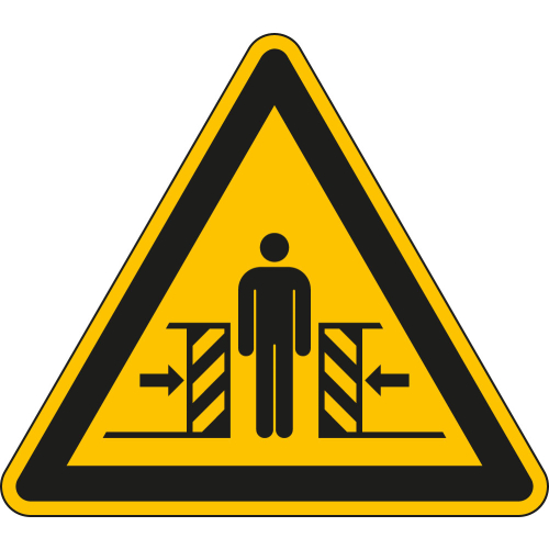 Warnschild: Warnung vor Quetschgefahr, Dreieck, gelb-schwarz, ASR/ISO, Folie selbstklebend, Schenkellänge 50 mm, 10 St./Bogen Warnschild: Warnung vor Quetschgefahr, Dreieck, gelb-schwarz, ASR/ISO, Folie selbstklebend, Schenkellänge 50 mm, 10 St./Bogen