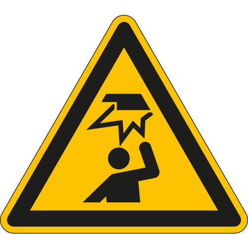 Warnschild: Warnung vor vor Hindernissen im Kopfbereich, Dreieck, gelb-schwarz, ISO, Folie selbstklebend, Schenkellänge 100 mm, 1 Stück Warnschild: Warnung vor vor Hindernissen im Kopfbereich, Dreieck, gelb-schwarz, ISO, Folie selbstklebend, Schenkellänge 100 mm, 1 Stück