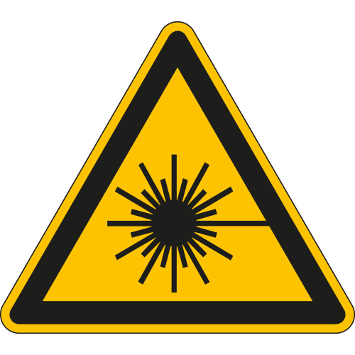 Warnung vor Laserstrahl, Dreieck, gelb-schwarz, ASR/ISO, UL-anerkannte Folie, Schenkellänge 50 mm, 10 St./Bogen Warnung vor Laserstrahl, Dreieck, gelb-schwarz, ASR/ISO, UL-anerkannte Folie, Schenkellänge 50 mm, 10 St./Bogen