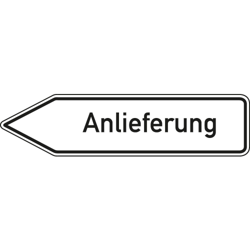 Wegweiser: Anlieferung linksweisend, weiß, DIN 67520, Aluminium RA0 reflektierend, 1400 mm x 350 mm, 1 Stück Wegweiser: Anlieferung linksweisend, weiß, DIN 67520, Aluminium RA0 reflektierend, 1400 mm x 350 mm, 1 Stück