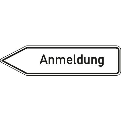 Wegweiser: Anmeldung linksweisend, weiß, DIN 67520, Aluminium RA0 reflektierend, 1400 mm x 350 mm, 1 Stück Wegweiser: Anmeldung linksweisend, weiß, DIN 67520, Aluminium RA0 reflektierend, 1400 mm x 350 mm, 1 Stück